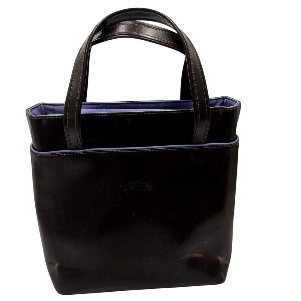 Longchamp Vintage Women's Brown Leather Purple Lining Top Handle Shoulder Bag